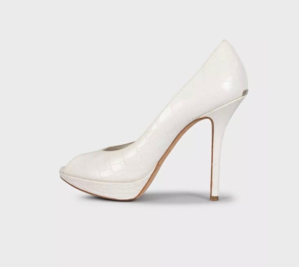 Christian Dior White Embossed Leather Stiletto Heels Sz.38.5